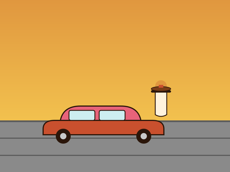 Illustration of retro car hop service with a tray